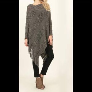 Perfect Fall Knit Poncho with Fringe Grey